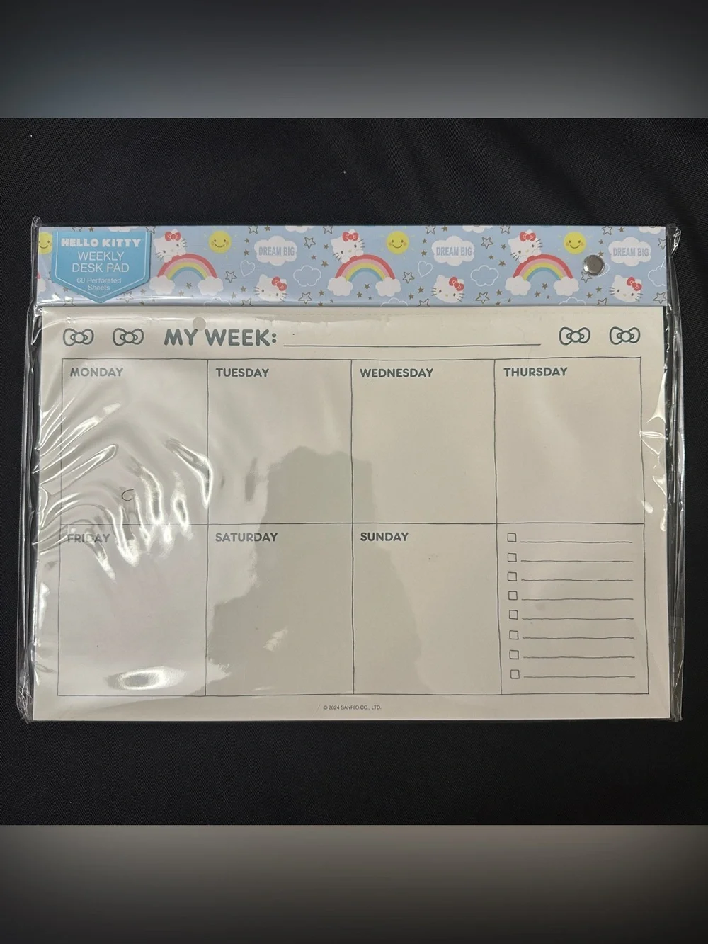Hello Kitty Light Blue Weekly Desk Pad Planner with Rainbow Accents